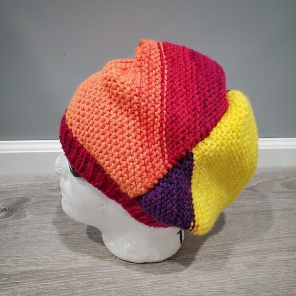 Handmade Colorful Ombre Slouchy Knit Beanie Hat  Rainbow Outdoors Yellow Red - Picture 6 of 13